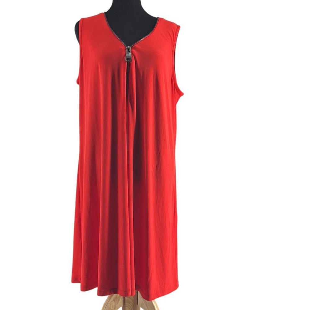 Joseph Ribkoff red dress oversized zipper adjustable stretch comfort dress sz 16
